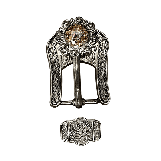 Champagne & AB Antique Silver European Crystal Buckle Keeper Set - RODEO DRIVE