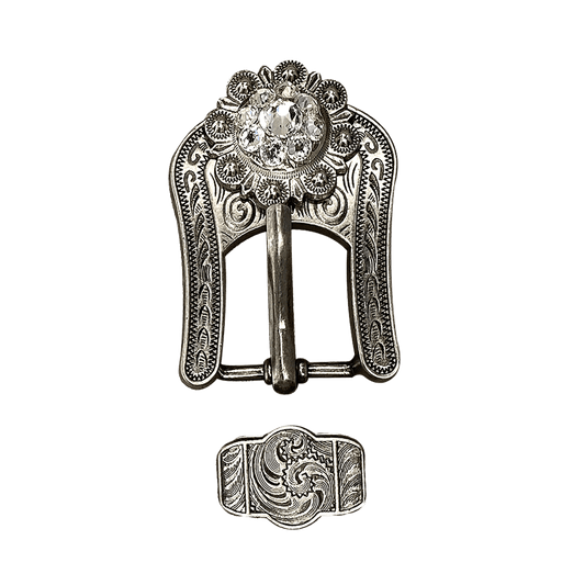 Clear Antique Silver European Crystal Buckle Keeper Set - RODEO DRIVE