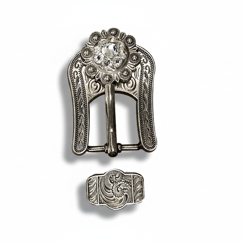 Antique Silver Clear Crystal Conchos | Sizes 1"- 3" | Buckles | Saddle Set | Leather Rosettes | Slide