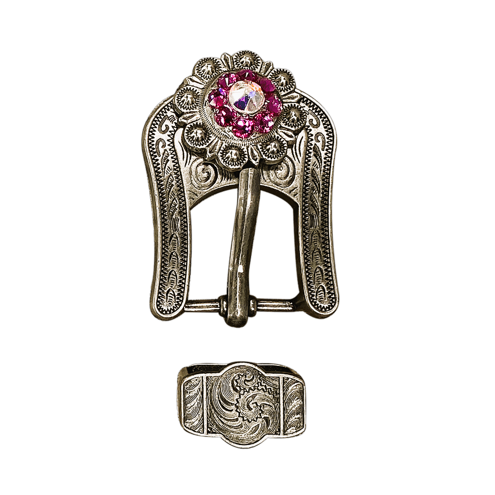 Fuchsia & AB Antique Silver European Crystal Buckle Keeper Set - RODEO DRIVE