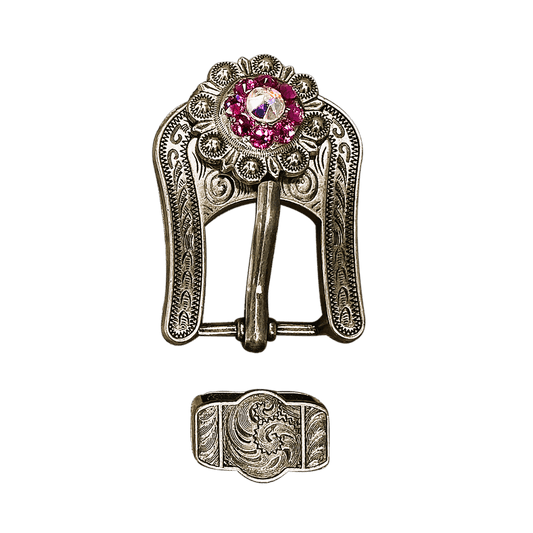 Fuchsia & AB Antique Silver European Crystal Buckle Keeper Set - RODEO DRIVE