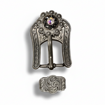 Antique Silver Jet - AB Crystal Conchos | Sizes 1"- 3" | Buckles | Saddle Set | Leather Rosettes | Slide