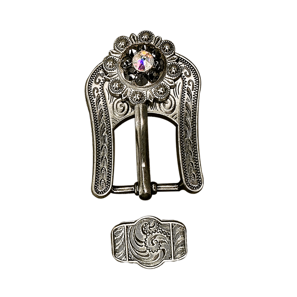 Jet & AB Antique Silver European Crystal Buckle Keeper Set - RODEO DRIVE