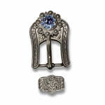 Antique Silver Light Sapphire - Clear - Lilac Crystal Conchos | Sizes 1"- 3" | Buckles | Saddle Set | Leather Rosettes | Slide