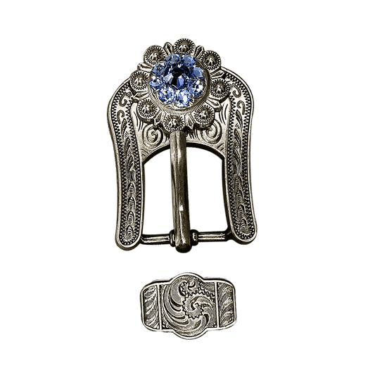 Light Sapphire Clear & Lilac Antique Silver European Crystal Buckle Keeper Set - RODEO DRIVE