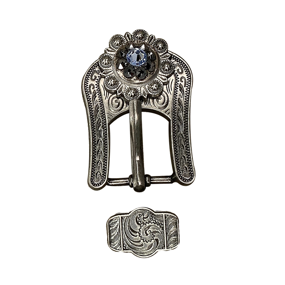 Antique Silver Light Sapphire, Jet Crystal Conchos - Sizes from 1