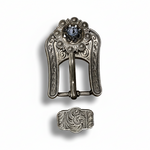 Antique Silver Light Sapphire - Jet Crystal Conchos | Sizes 1"- 3" | Buckles | Saddle Set | Leather Rosettes | Slide