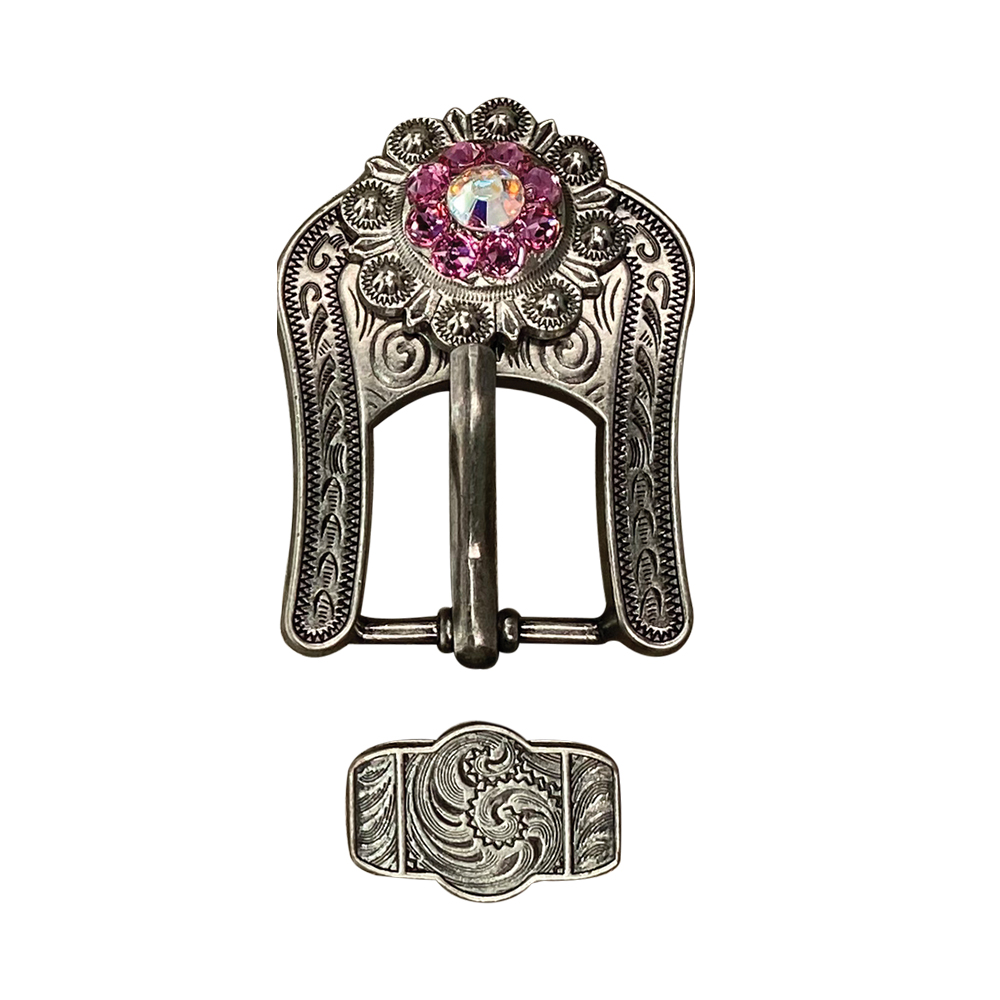 Antique Silver Pink, AB Crystal Conchos - Sizes from 1"- 3" and Buckles