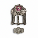 Antique Silver Pink - AB Crystal Conchos | Sizes 1"- 3" | Buckles | Saddle Set | Leather Rosettes | Slide
