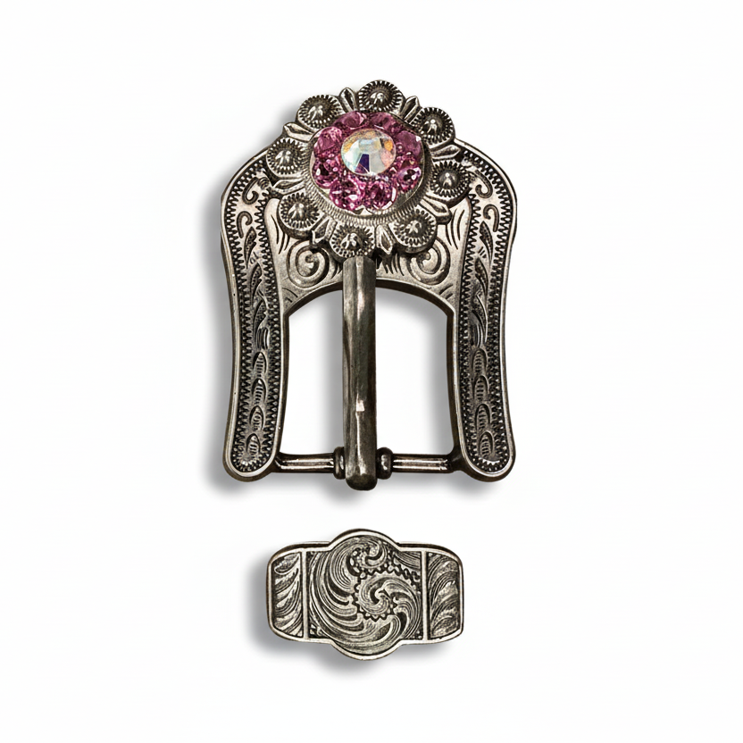 Antique Silver Pink - AB Crystal Conchos | Sizes 1"- 3" | Buckles | Saddle Set | Leather Rosettes | Slide