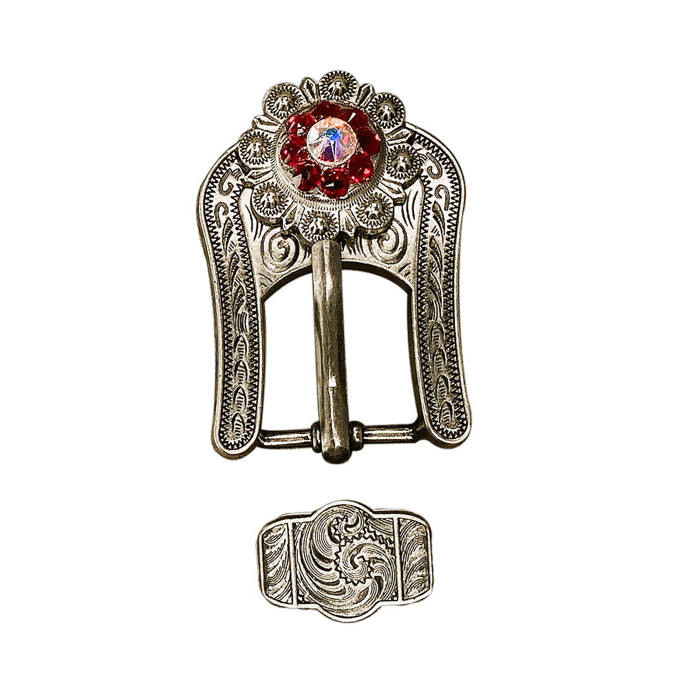 Red & AB Antique Silver European Crystal Buckle Keeper Set - RODEO DRIVE
