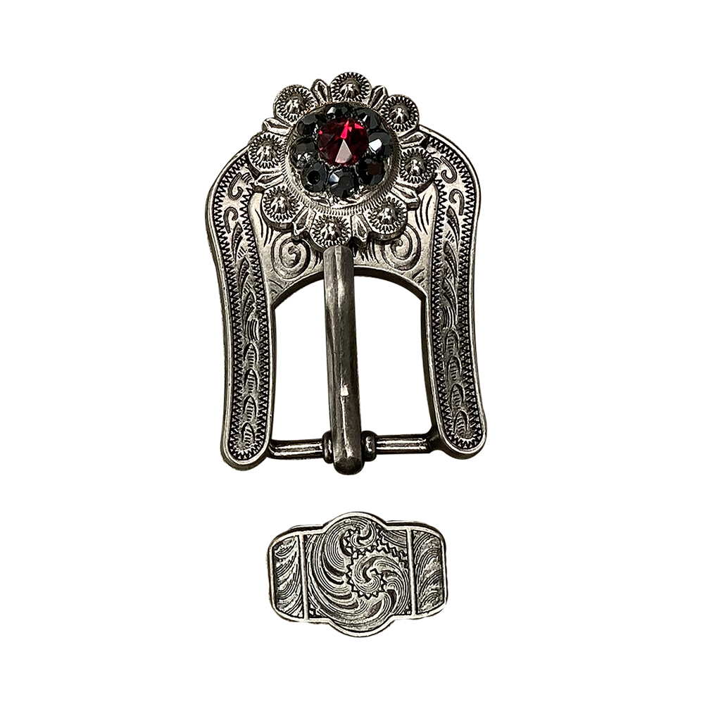 Antique Silver Ruby, Jet Crystal Conchos - Sizes from 1