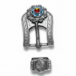 Antique Silver Tie Dye Crystal Conchos | Sizes 1"- 3" | Buckles | Saddle Set | Leather Rosettes | Slide