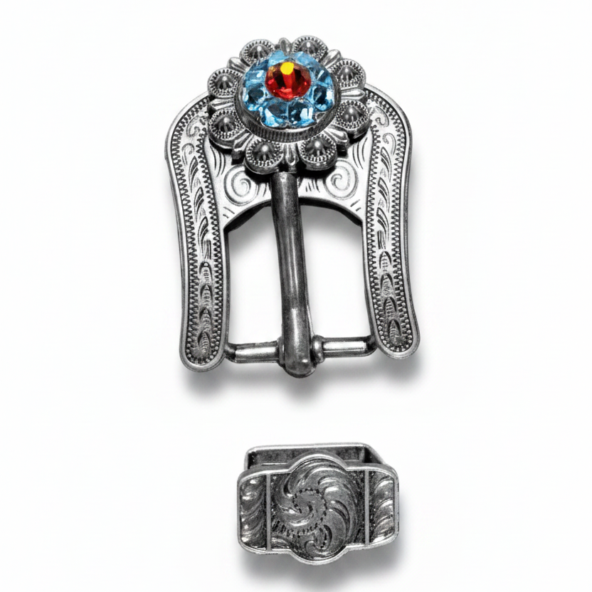 Antique Silver Tie Dye Crystal Conchos | Sizes 1"- 3" | Buckles | Saddle Set | Leather Rosettes | Slide