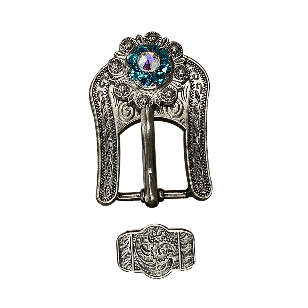 Antique Silver Teal, AB Crystal Conchos - Sizes from 1