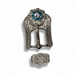 Antique Silver Teal - AB Crystal Conchos | Sizes 1"- 3" | Buckles | Saddle Set | Leather Rosettes | Slide