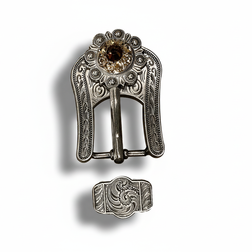 Antique Silver Topaz - Champagne Crystal Conchos | Sizes 1"- 3" | Buckles | Saddle Set | Leather Rosettes | Slide