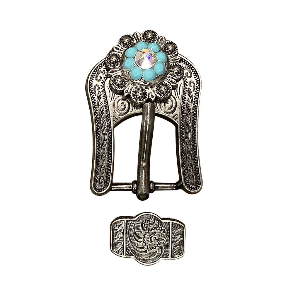 Antique Silver Turquoise, AB Crystal Conchos - Sizes from 1