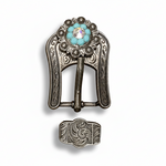 Antique Silver Turquoise - AB Crystal Conchos | Sizes 1"- 3" | Buckles | Saddle Set | Leather Rosettes | Slide
