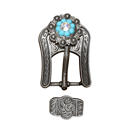 Turquoise & AB Antique Silver European Crystal Buckle Keeper Set - RODEO DRIVE