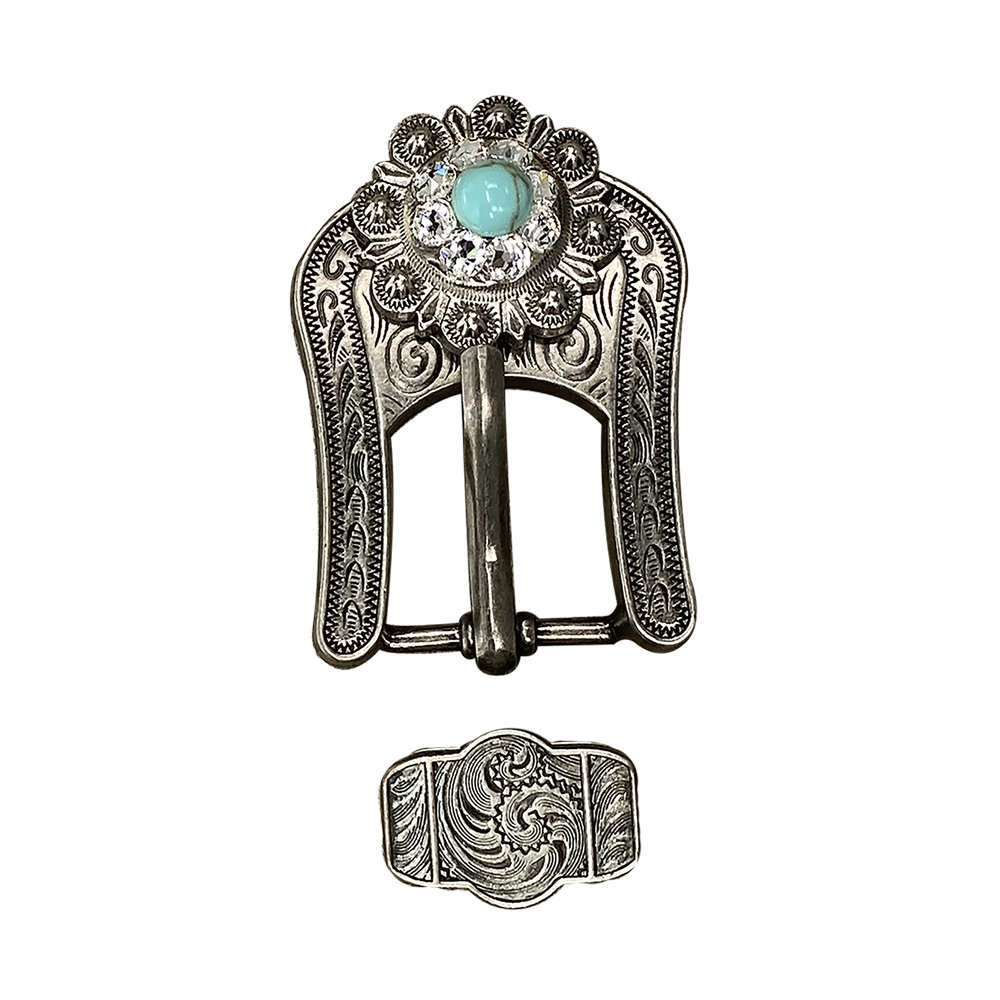 Antique Silver Turquoise, Clear Crystal Conchos - Sizes from 1