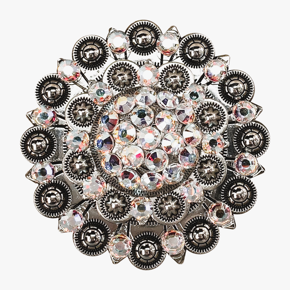 Antique Silver AB Crystal Conchos - Sizes from 1"- 3" and Buckles