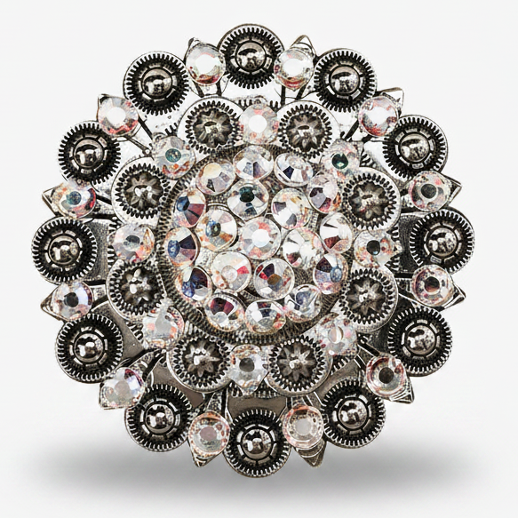 Antique Silver AB Crystal Conchos | Sizes 1"- 3" | Buckles | Saddle Set | Leather Rosettes | Slide