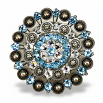 Antique Silver Aqua  - Clear Crystal Conchos | Sizes 1"- 3" | Buckles | Saddle Set | Leather Rosettes | Slide