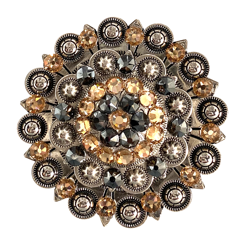 Antique Silver Champagne, Jet Crystal Conchos - Sizes from 1