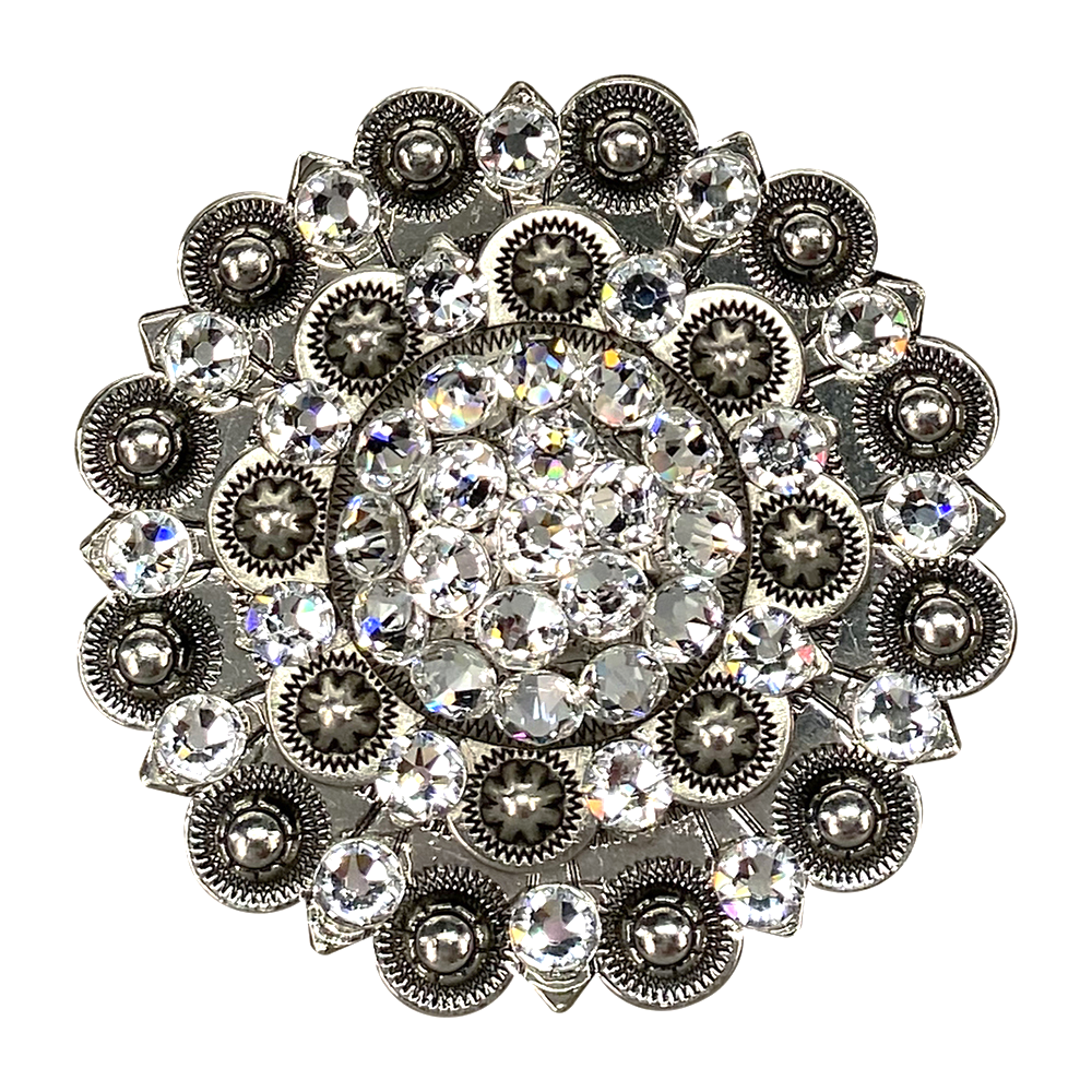 Antique Silver Clear Crystal Conchos - Sizes from 1