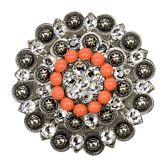 Fashion Coral & Clear Antique Silver Berry Jacket European Crystal Concho - RODEO DRIVE