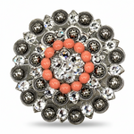 Antique Silver Coral - Clear Crystal Conchos | Sizes 1"- 3" | Buckles | Saddle Set | Leather Rosettes | Slide