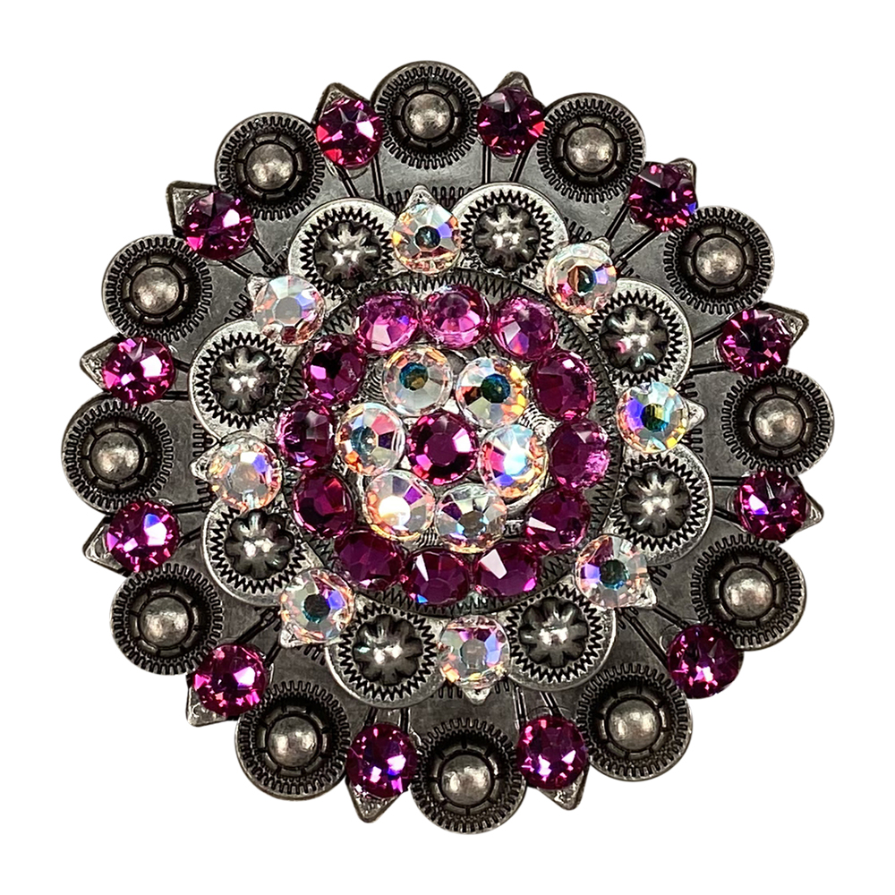 Antique Silver Fuchsia, AB Crystal Conchos - Sizes from 1