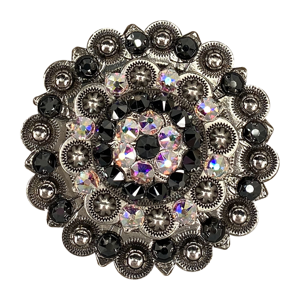 Antique Silver Jet, AB Crystal Conchos - Sizes from 1