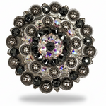 Antique Silver Jet - AB Crystal Conchos | Sizes 1"- 3" | Buckles | Saddle Set | Leather Rosettes | Slide