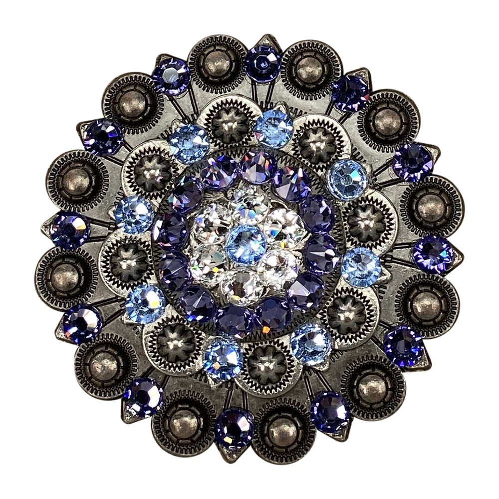 Antique Silver Light Sapphire, Clear, and Lilac Crystal Conchos - Sizes from 1