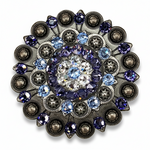 Antique Silver Light Sapphire - Clear - Lilac Crystal Conchos | Sizes 1"- 3" | Buckles | Saddle Set | Leather Rosettes | Slide
