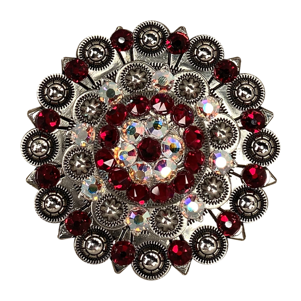 Antique Silver Ruby, AB Crystal Conchos - Sizes from 1