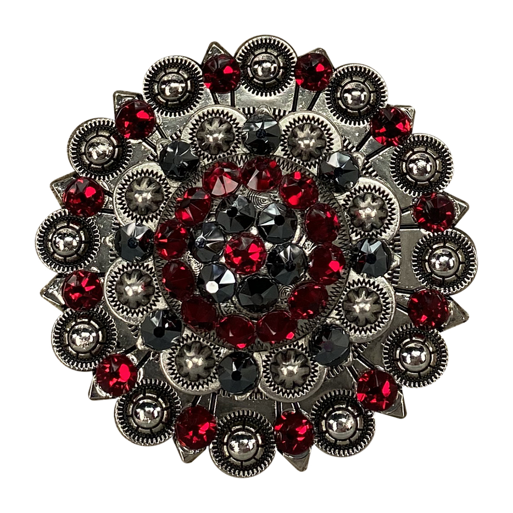 Antique Silver Ruby, Jet Crystal Conchos - Sizes from 1