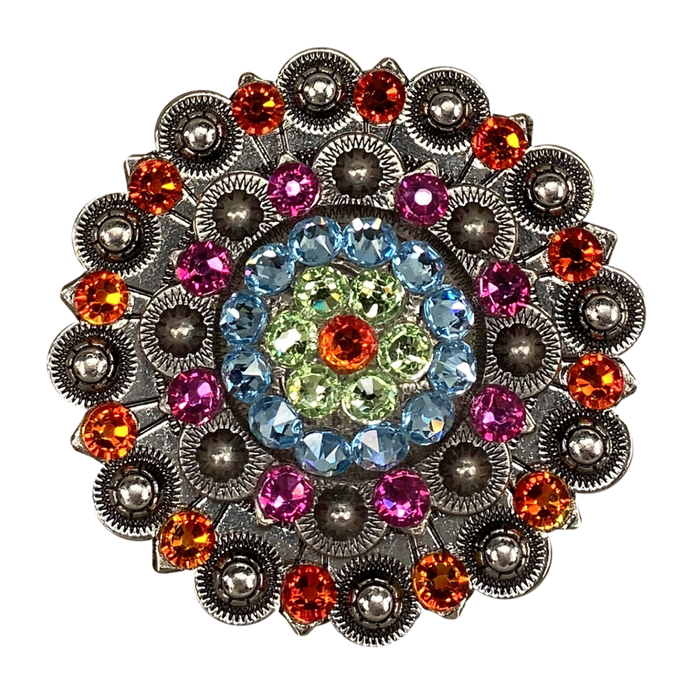 Antique Silver Tie Dye Crystal Conchos - Sizes from 1