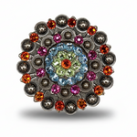 Antique Silver Tie Dye Crystal Conchos | Sizes 1"- 3" | Buckles | Saddle Set | Leather Rosettes | Slide