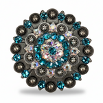 Antique Silver Teal - AB Crystal Conchos | Sizes 1"- 3" | Buckles | Saddle Set | Leather Rosettes | Slide