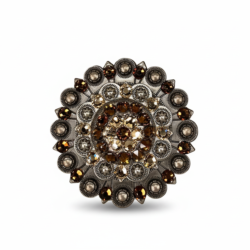Antique Silver Topaz - Champagne Crystal Conchos | Sizes 1"- 3" | Buckles | Saddle Set | Leather Rosettes | Slide