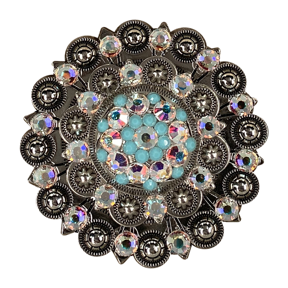 Antique Silver Turquoise, AB Crystal Conchos - Sizes from 1"- 3" and Buckles