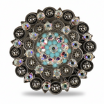 Antique Silver Turquoise - AB Crystal Conchos | Sizes 1"- 3" | Buckles | Saddle Set | Leather Rosettes | Slide