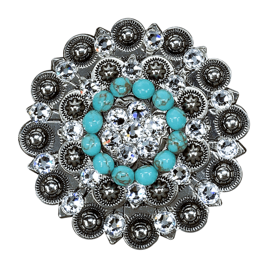 Fashion Turquoise & Clear Antique Silver Berry Jacket European Crystal Concho - RODEO DRIVE