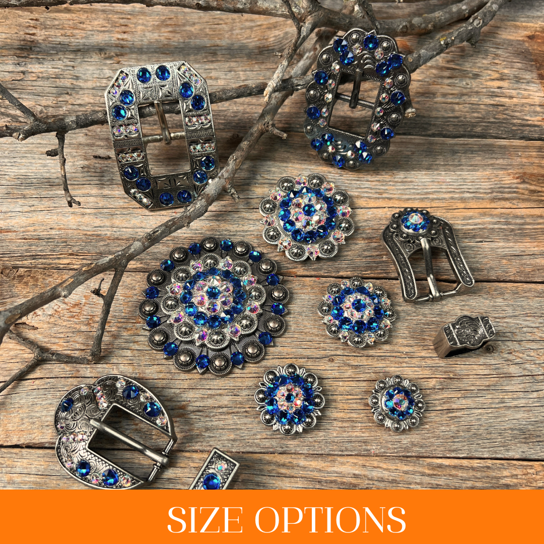 Antique Silver Capri, AB Crystal Conchos - Sizes from 1