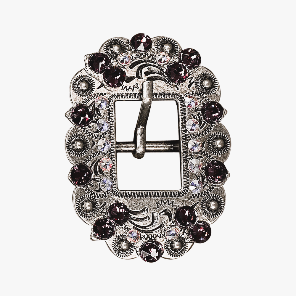 Amethyst & AB Antique Silver European Crystal Cart Buckle - RODEO DRIVE