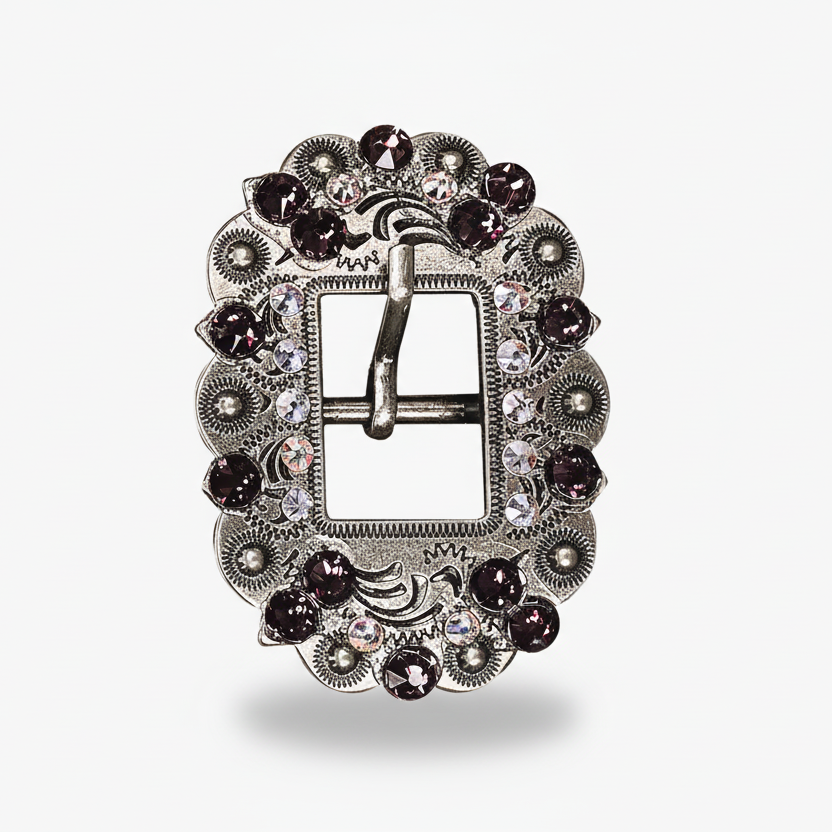Antique Silver Amethyst - AB Crystal Conchos | Sizes 1"- 3" | Buckles | Saddle Set | Leather Rosettes | Slide