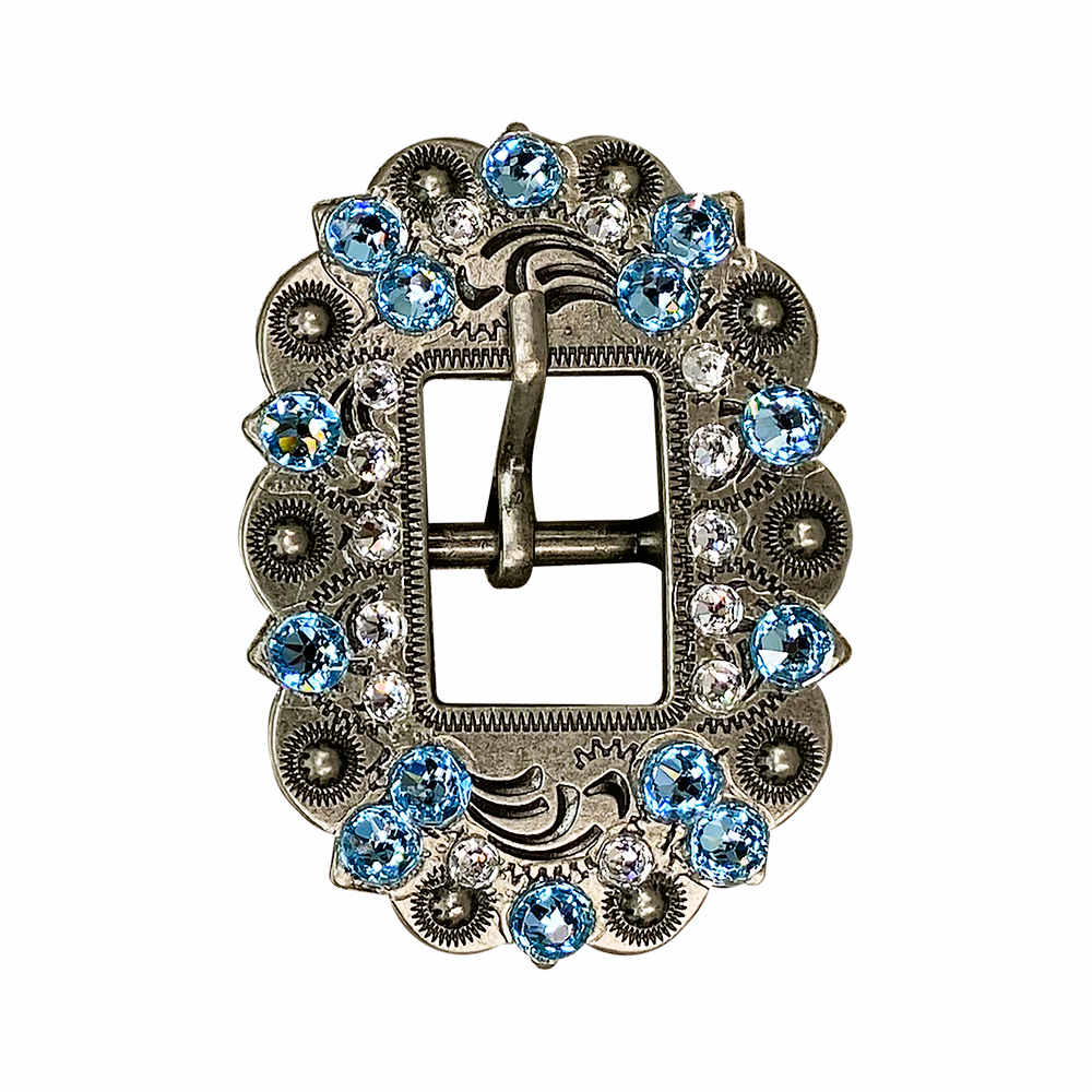 Antique Silver Aqua, Clear Crystal Conchos - Sizes from 1